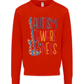 Autism Awareness Guitar Guitarist Mens Sweatshirt Jumper Bright Red