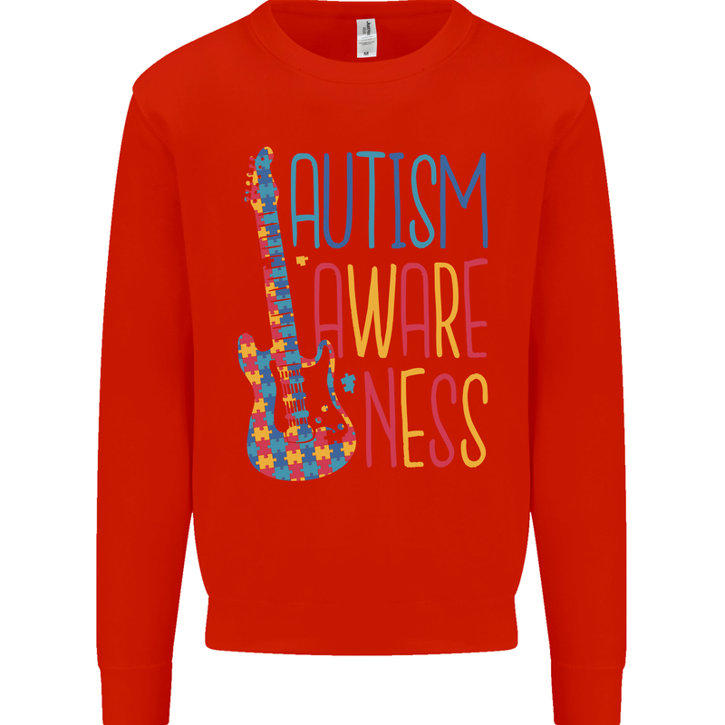 Autism Awareness Guitar Guitarist Mens Sweatshirt Jumper Bright Red