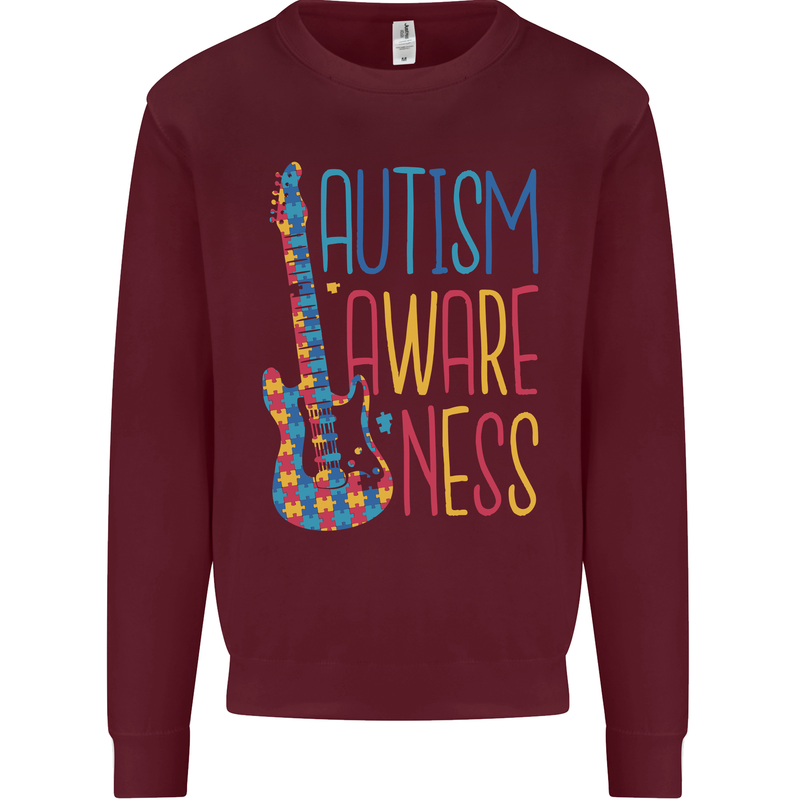 Autism Awareness Guitar Guitarist Mens Sweatshirt Jumper Maroon