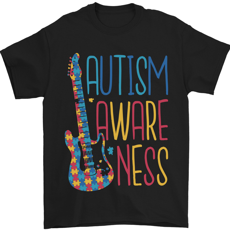 Autism Awareness Guitar Guitarist Mens T-Shirt 100% Cotton Black
