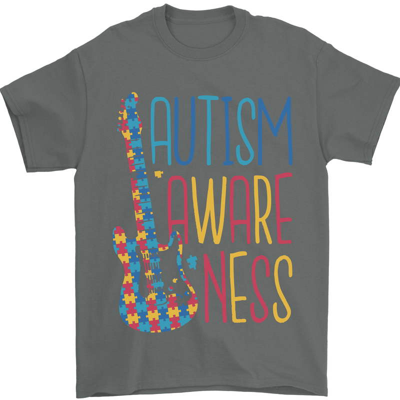 Autism Awareness Guitar Guitarist Mens T-Shirt 100% Cotton Charcoal