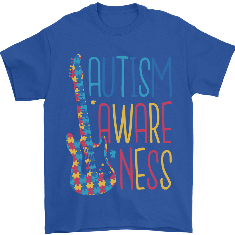 Autism Awareness Guitar Guitarist Mens T-Shirt 100% Cotton Royal Blue