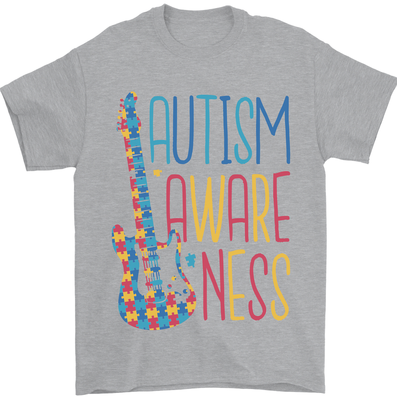 Autism Awareness Guitar Guitarist Mens T-Shirt 100% Cotton Sports Grey