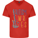 Autism Awareness Guitar Guitarist Mens V-Neck Cotton T-Shirt Red