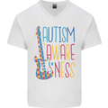 Autism Awareness Guitar Guitarist Mens V-Neck Cotton T-Shirt White