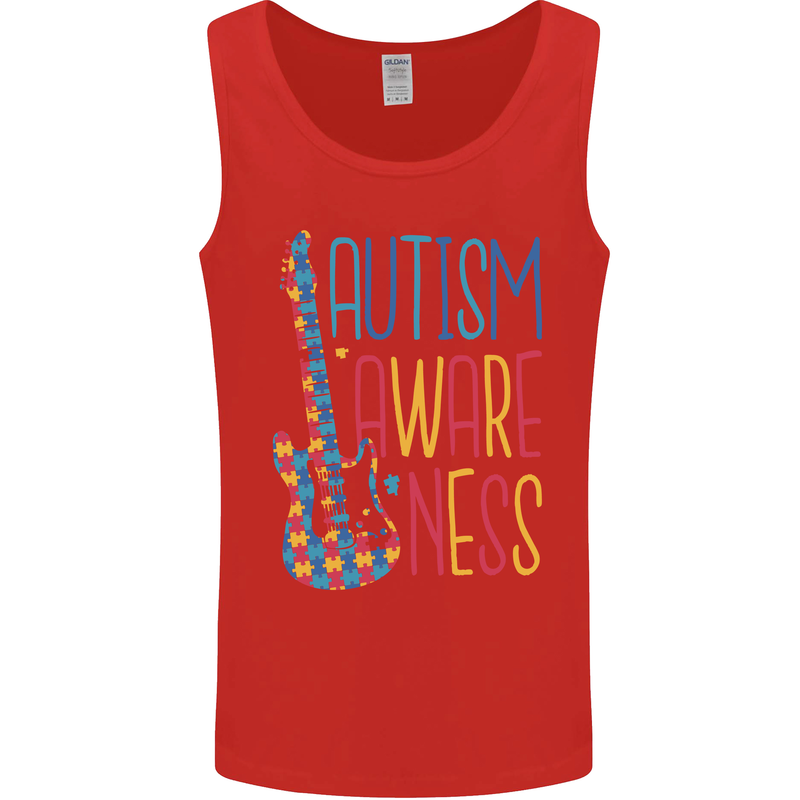 Autism Awareness Guitar Guitarist Mens Vest Tank Top Red