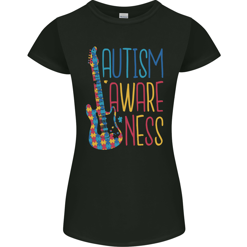Autism Awareness Guitar Guitarist Womens Petite Cut T-Shirt Black