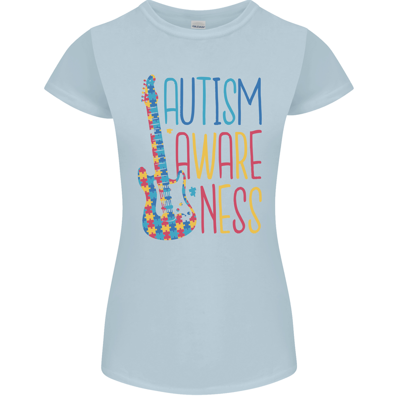 Autism Awareness Guitar Guitarist Womens Petite Cut T-Shirt Light Blue