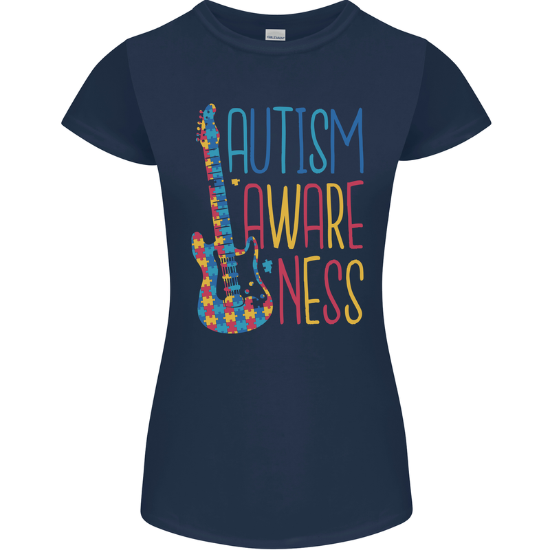 Autism Awareness Guitar Guitarist Womens Petite Cut T-Shirt Navy Blue