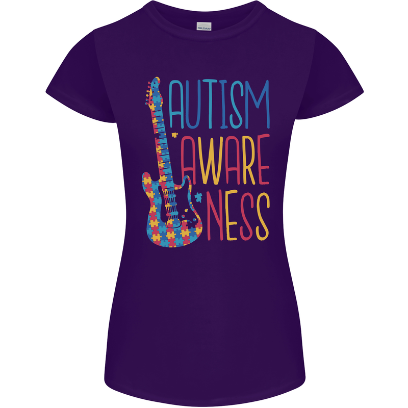 Autism Awareness Guitar Guitarist Womens Petite Cut T-Shirt Purple