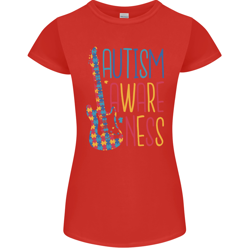 Autism Awareness Guitar Guitarist Womens Petite Cut T-Shirt Red