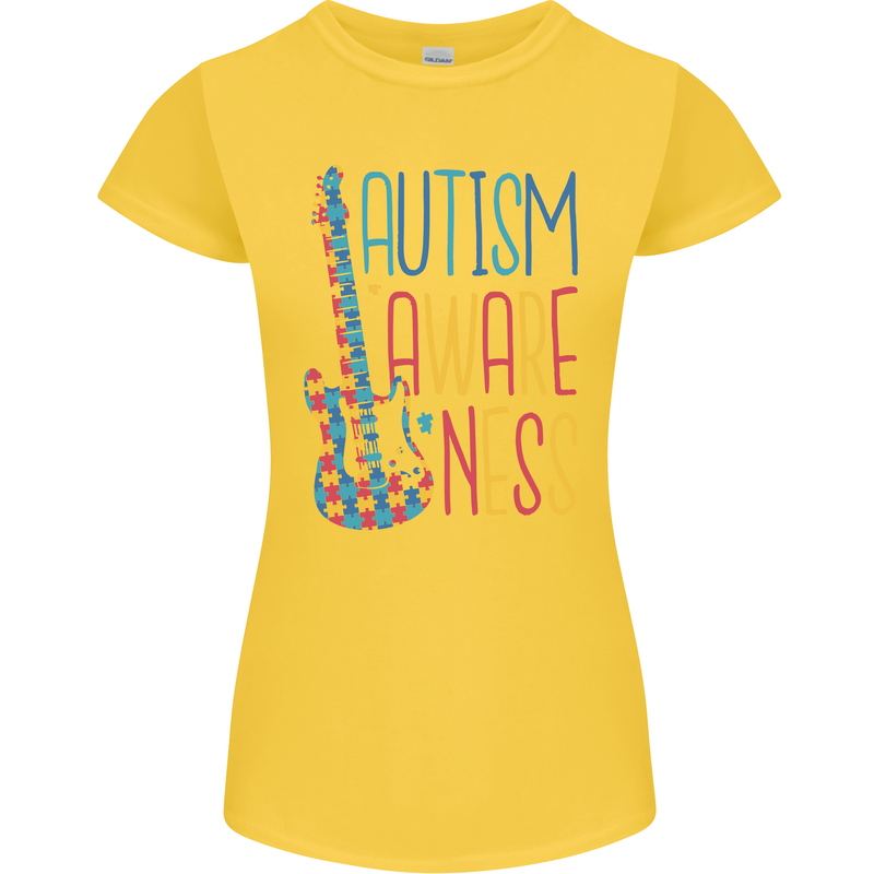 Autism Awareness Guitar Guitarist Womens Petite Cut T-Shirt Yellow