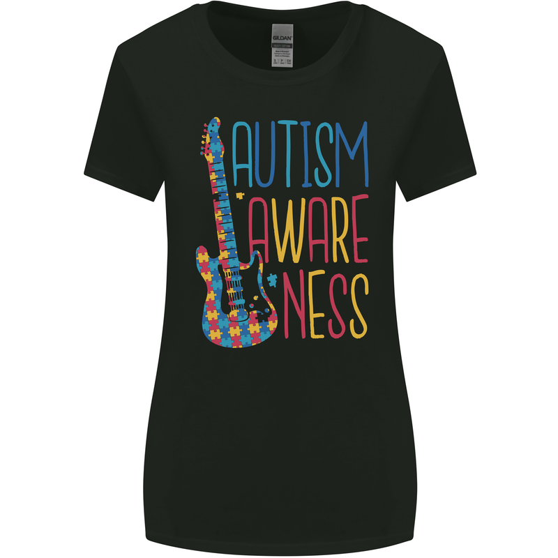 Autism Awareness Guitar Guitarist Womens Wider Cut T-Shirt Black