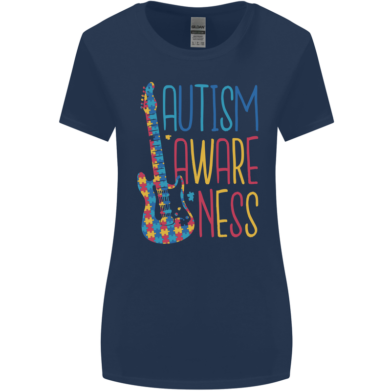Autism Awareness Guitar Guitarist Womens Wider Cut T-Shirt Navy Blue