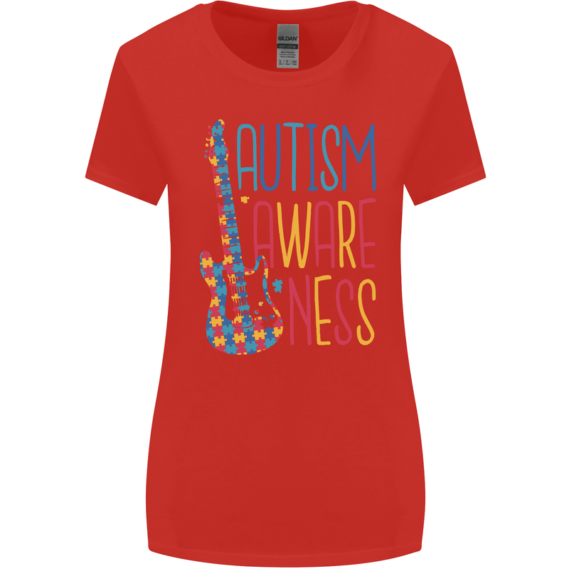 Autism Awareness Guitar Guitarist Womens Wider Cut T-Shirt Red