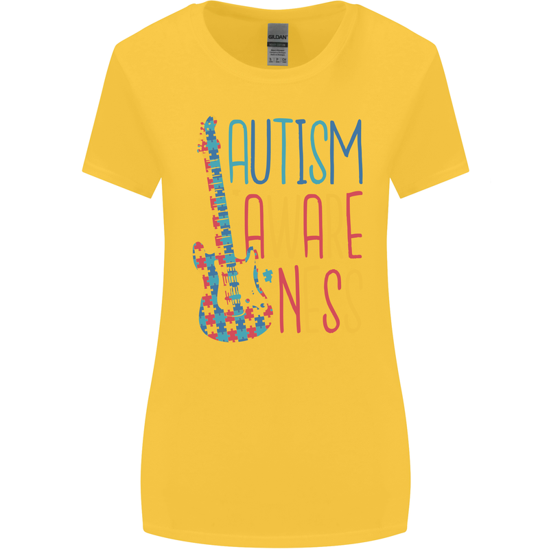 Autism Awareness Guitar Guitarist Womens Wider Cut T-Shirt Yellow