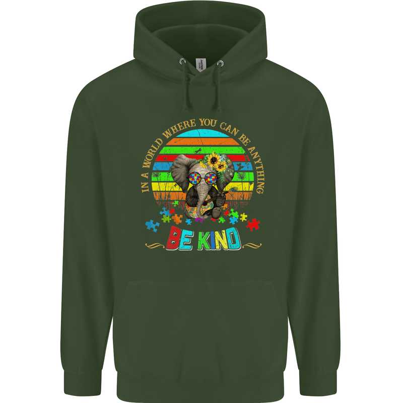 Autism Be Kind Elephant Autistic Childrens Kids Hoodie Forest Green