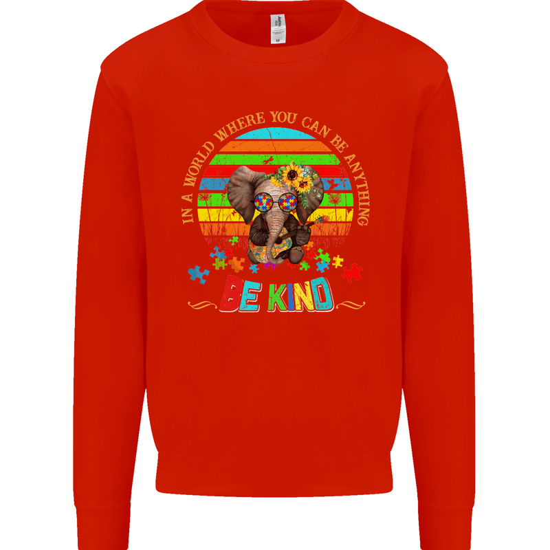 Autism Be Kind Elephant Autistic Kids Sweatshirt Jumper Bright Red