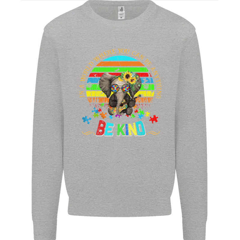 Autism Be Kind Elephant Autistic Kids Sweatshirt Jumper Sports Grey