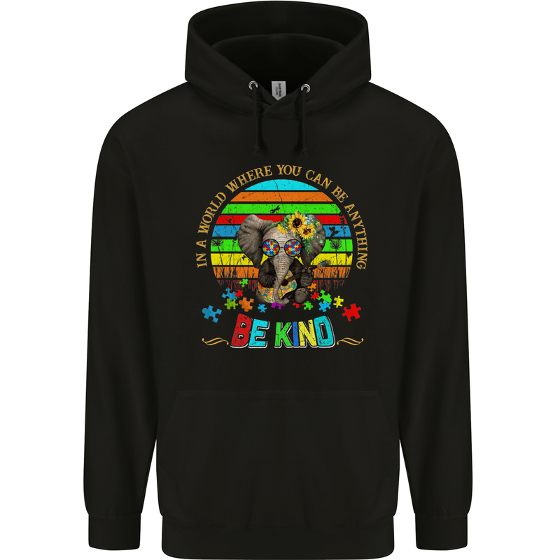 Autism Be Kind Elephant Autistic Mens 80% Cotton Hoodie Black