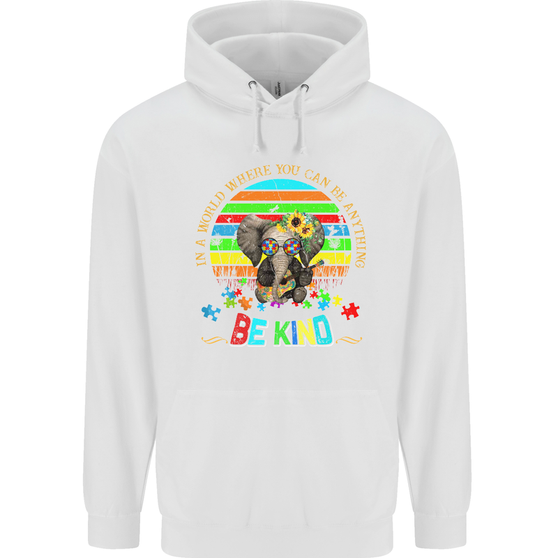 Autism Be Kind Elephant Autistic Mens 80% Cotton Hoodie White