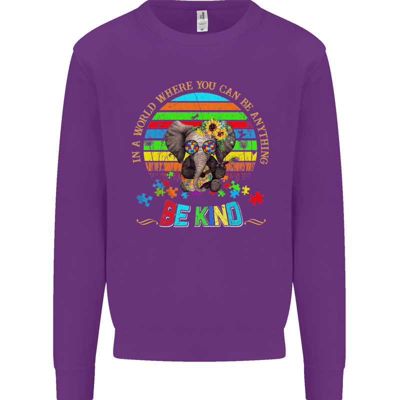 Autism Be Kind Elephant Autistic Mens Sweatshirt Jumper Purple
