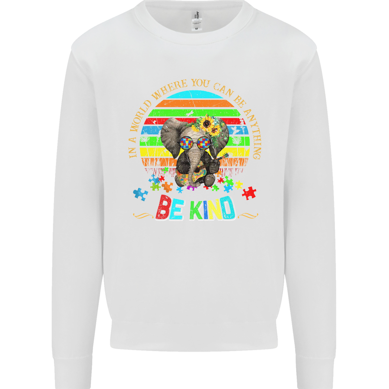 Autism Be Kind Elephant Autistic Mens Sweatshirt Jumper White