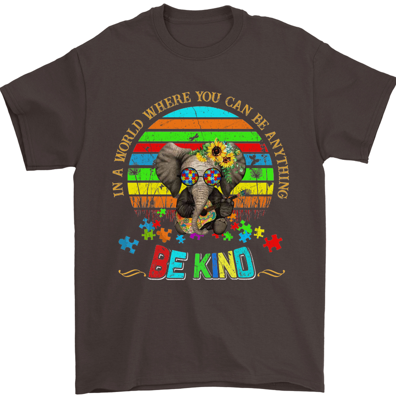 Autism Be Kind Elephant Autistic Mens T-Shirt Cotton Gildan Dark Chocolate