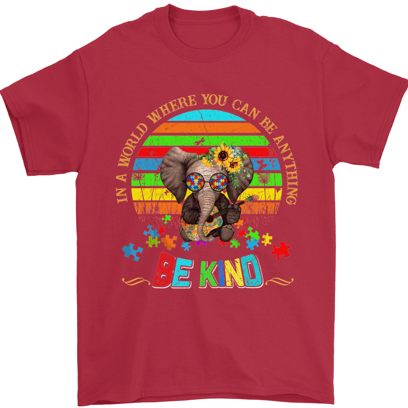 Autism Be Kind Elephant Autistic Mens T-Shirt Cotton Gildan Red
