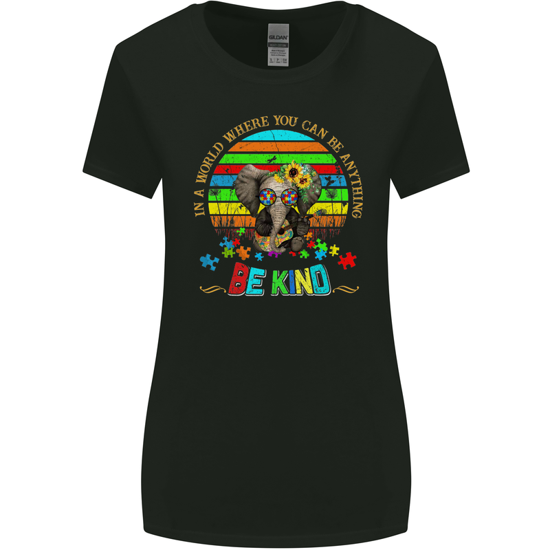 Autism Be Kind Elephant Autistic Womens Wider Cut T-Shirt Black