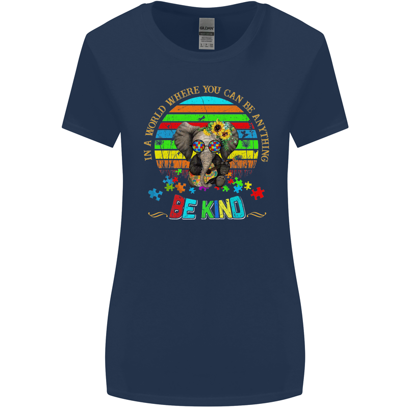 Autism Be Kind Elephant Autistic Womens Wider Cut T-Shirt Navy Blue