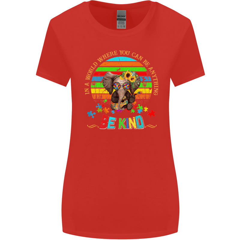 Autism Be Kind Elephant Autistic Womens Wider Cut T-Shirt Red