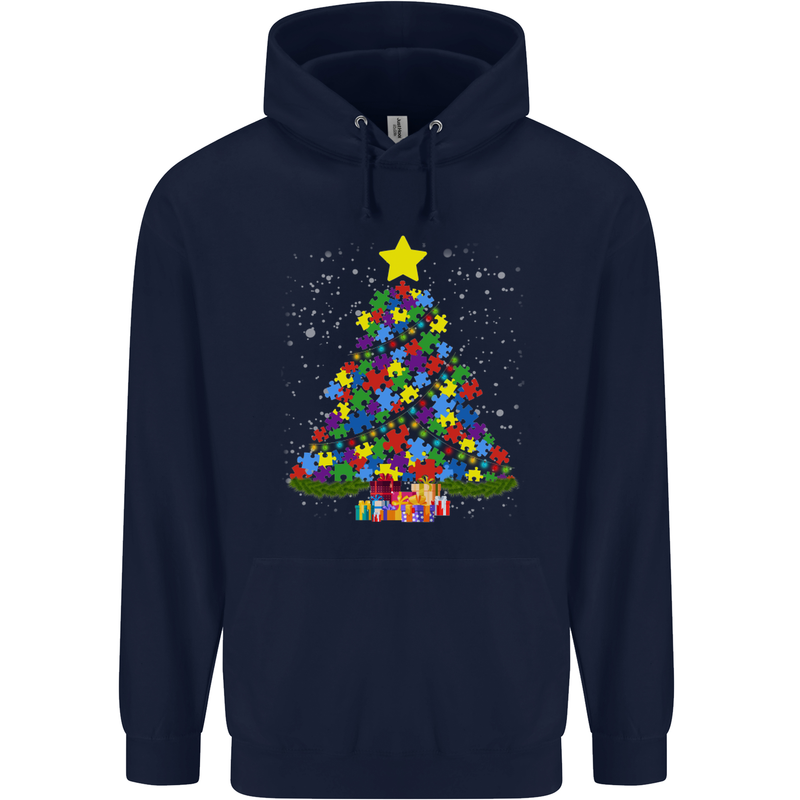 Autism Christmas Tree Autistic Awareness Childrens Kids Hoodie Navy Blue