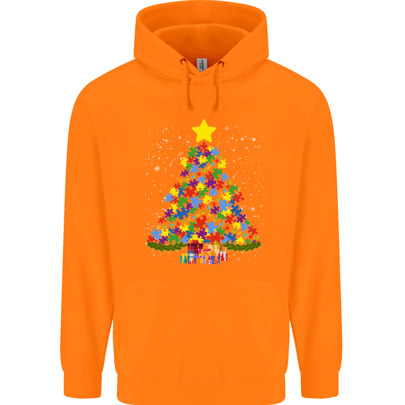Autism Christmas Tree Autistic Awareness Childrens Kids Hoodie Orange