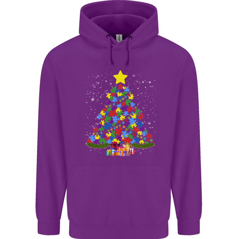 Autism Christmas Tree Autistic Awareness Childrens Kids Hoodie Purple