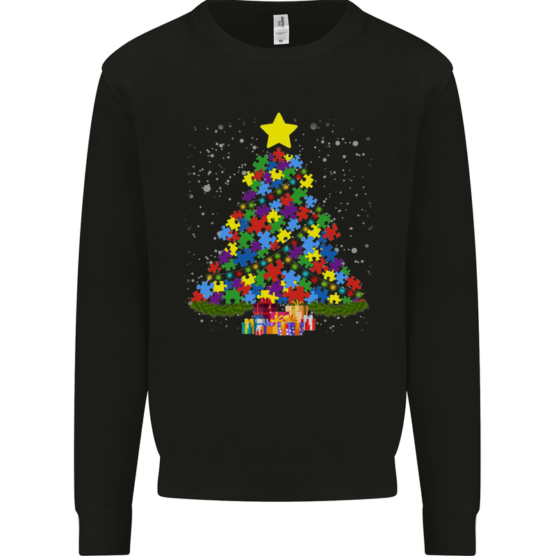 Autism Christmas Tree Autistic Awareness Kids Sweatshirt Jumper Black