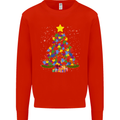 Autism Christmas Tree Autistic Awareness Kids Sweatshirt Jumper Bright Red