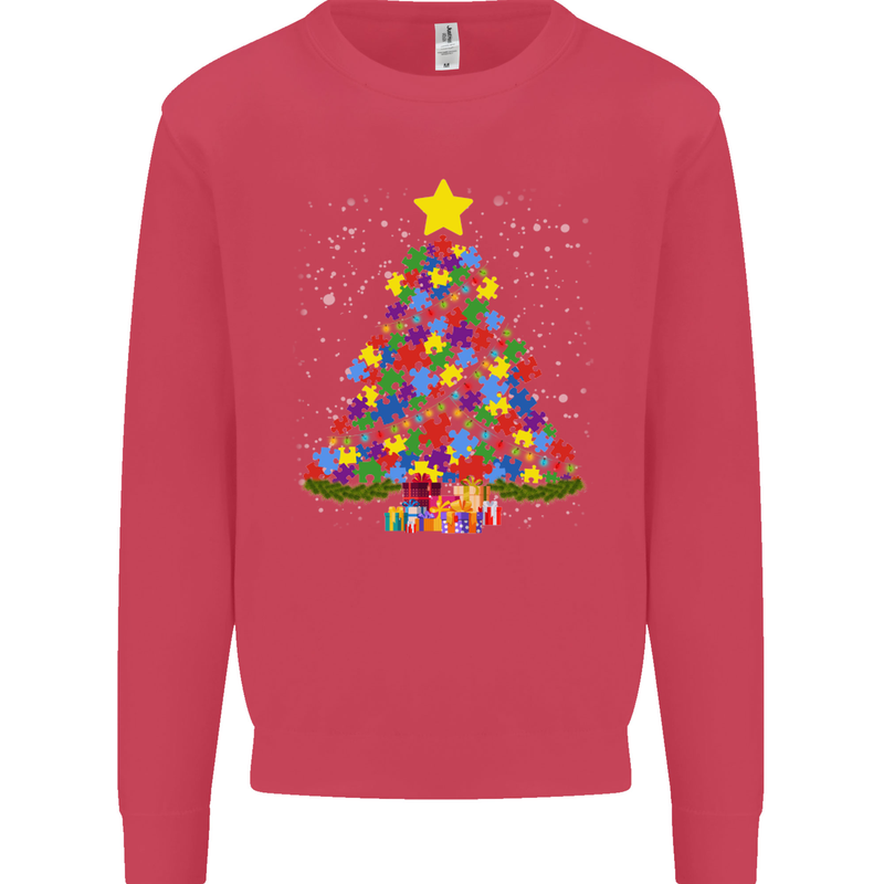 Autism Christmas Tree Autistic Awareness Kids Sweatshirt Jumper Heliconia