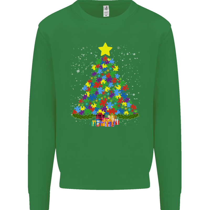 Autism Christmas Tree Autistic Awareness Kids Sweatshirt Jumper Irish Green