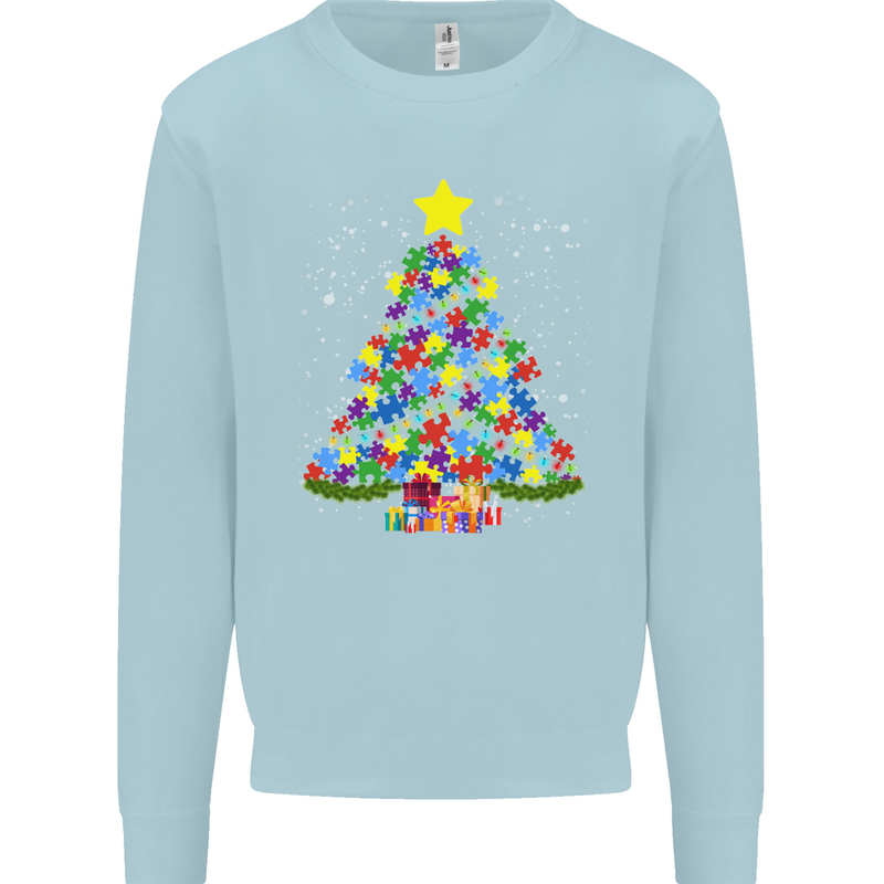 Autism Christmas Tree Autistic Awareness Kids Sweatshirt Jumper Light Blue