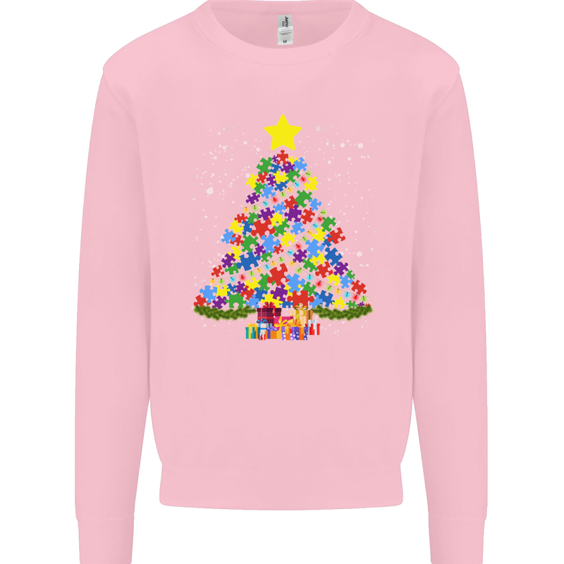 Autism Christmas Tree Autistic Awareness Kids Sweatshirt Jumper Light Pink