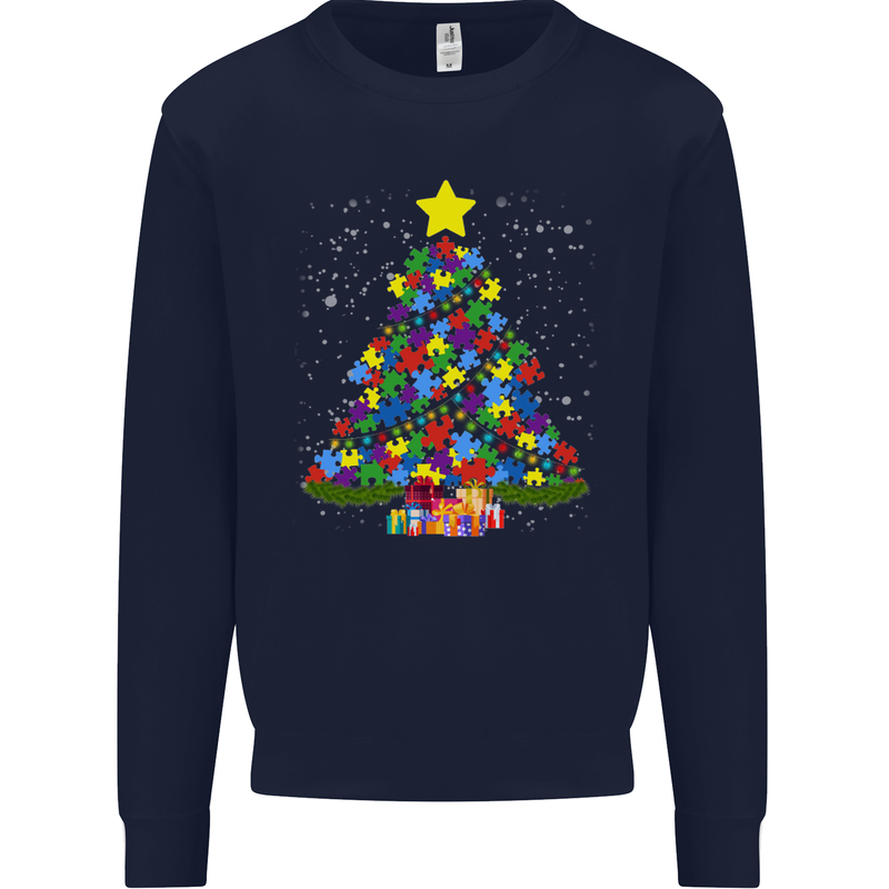 Autism Christmas Tree Autistic Awareness Kids Sweatshirt Jumper Navy Blue