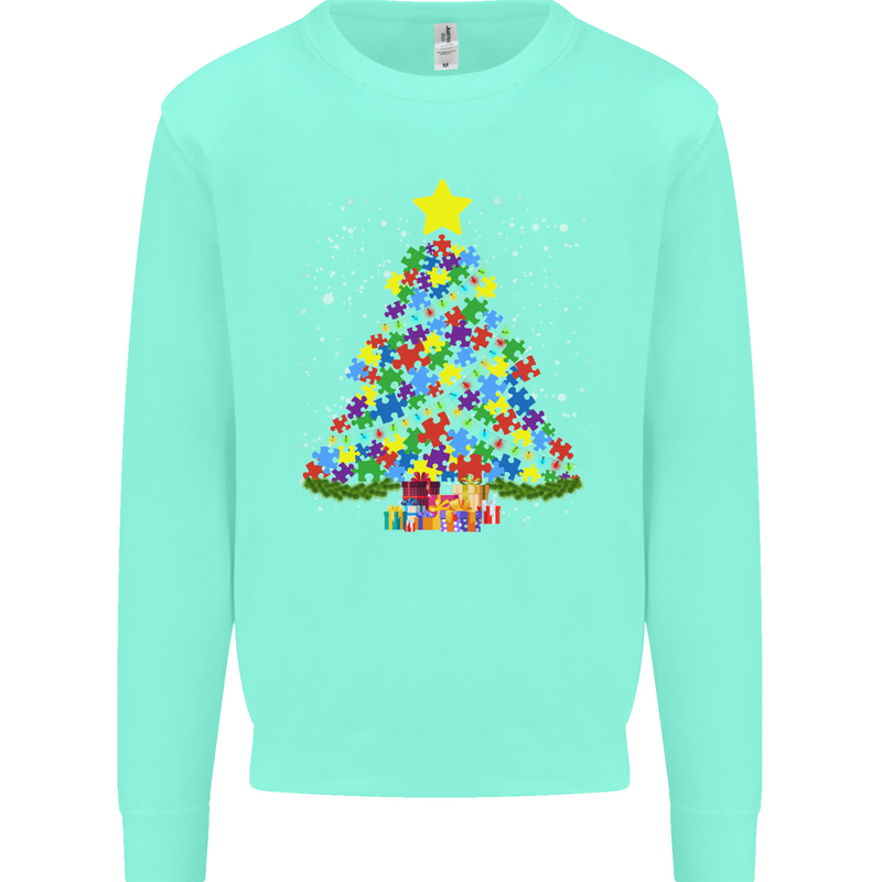 Autism Christmas Tree Autistic Awareness Kids Sweatshirt Jumper Peppermint