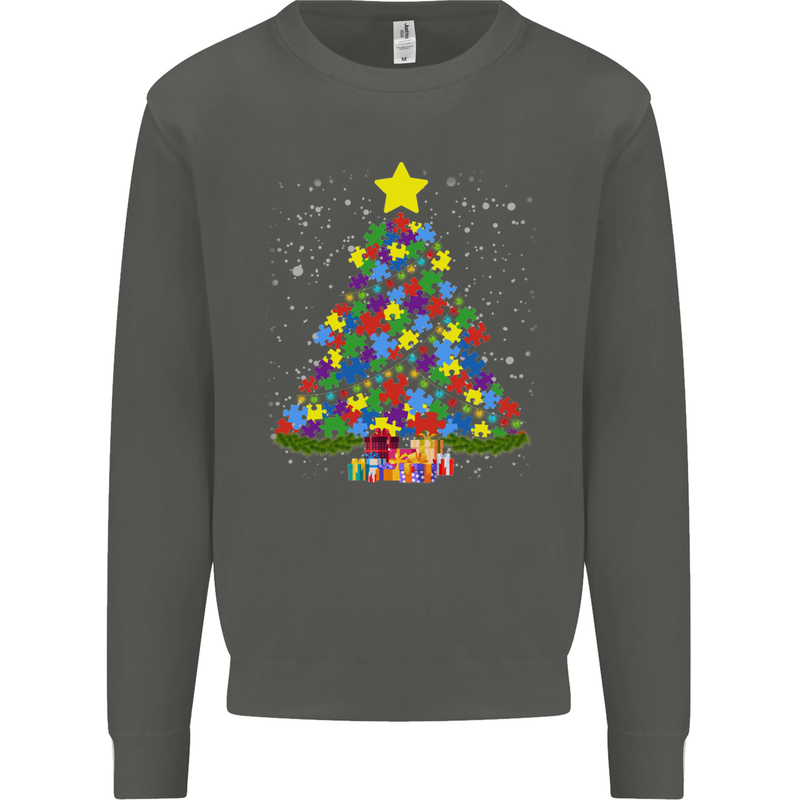 Autism Christmas Tree Autistic Awareness Kids Sweatshirt Jumper Storm Grey
