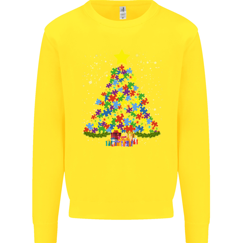 Autism Christmas Tree Autistic Awareness Kids Sweatshirt Jumper Yellow