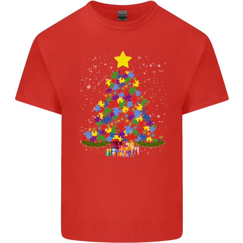 Autism Christmas Tree Autistic Awareness Kids T-Shirt Childrens Red