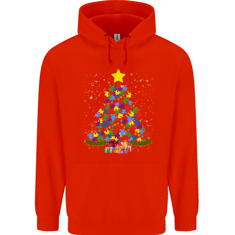 Autism Christmas Tree Autistic Awareness Mens 80% Cotton Hoodie Bright Red