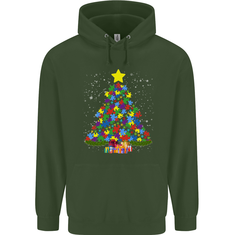 Autism Christmas Tree Autistic Awareness Mens 80% Cotton Hoodie Forest Green
