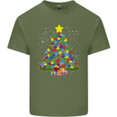 Autism Christmas Tree Autistic Awareness Mens Cotton T-Shirt Tee Top Military Green