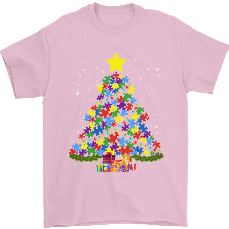 Autism Christmas Tree Autistic Awareness Mens T-Shirt Cotton Gildan Light Pink